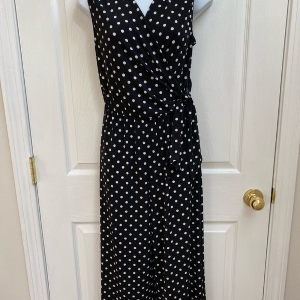 Wide Leg Cropped Sleeveless Faux Wrap Jumpsuit, Sz S